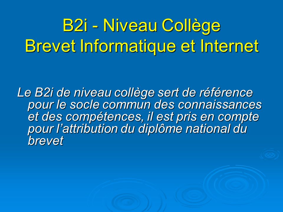 B2i - Niveau Collège Brevet Informatique et Internet