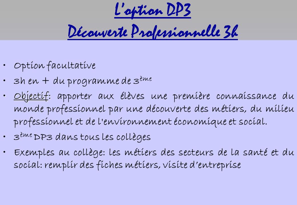 L’option DP3 Découverte Professionnelle 3h