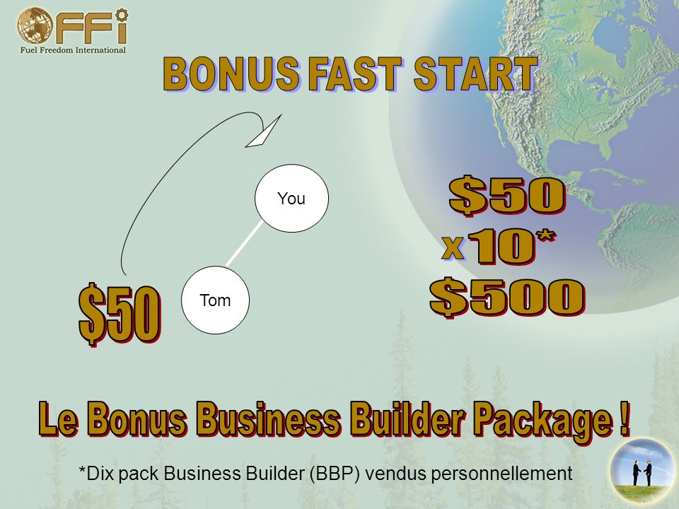 $50 10* $500 $50 Le Bonus Business Builder Package ! BONUS FAST START