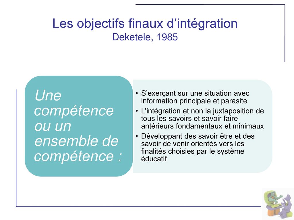 Les objectifs finaux d’intégration Deketele, 1985