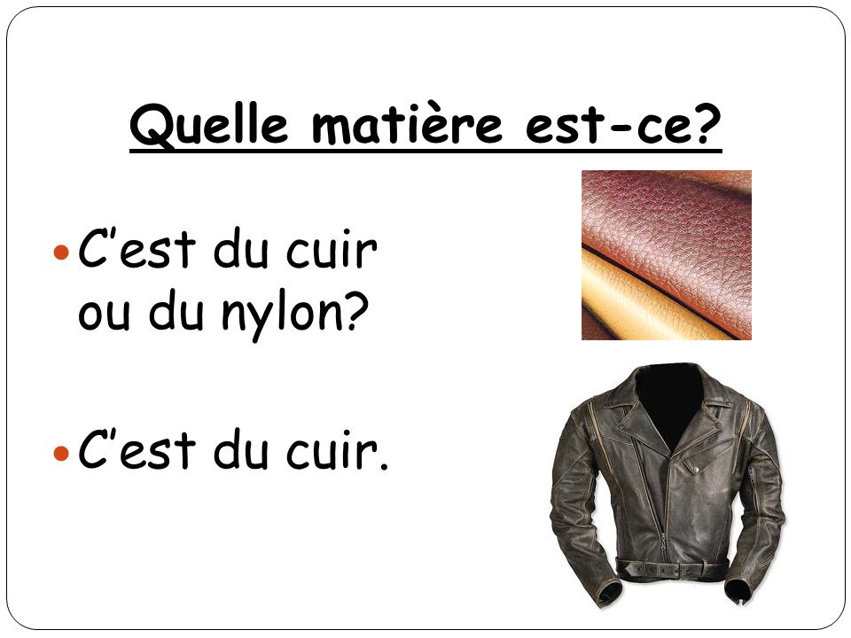 Quelle matière est-ce C’est du cuir ou du nylon C’est du cuir.