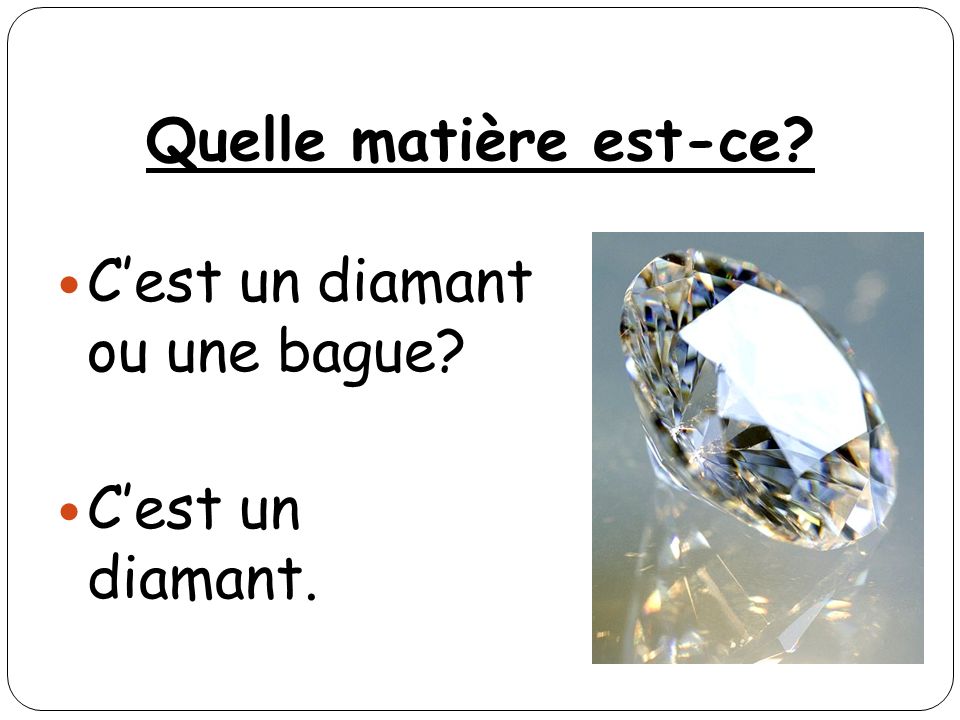 Quelle matière est-ce C’est un diamant ou une bague C’est un diamant.