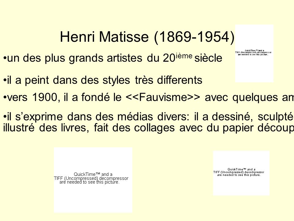 Henri Matisse ( ) un des plus grands artistes du 20ième siècle
