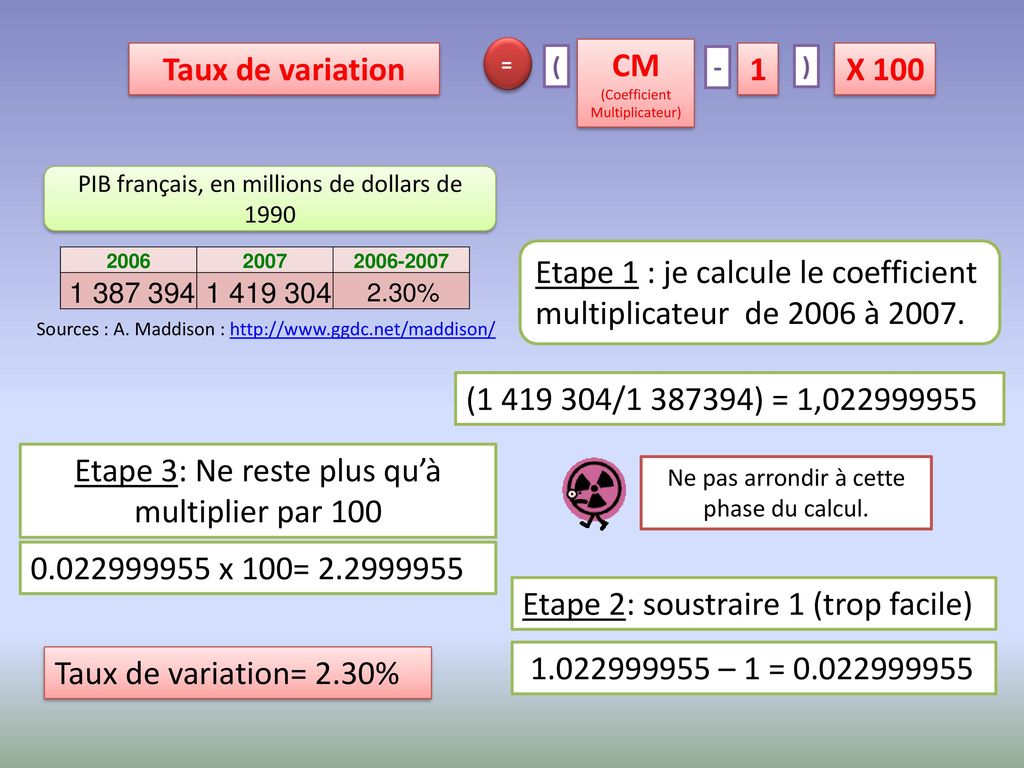 Etape 1 : je calcule le coefficient multiplicateur de 2006 à 2007.