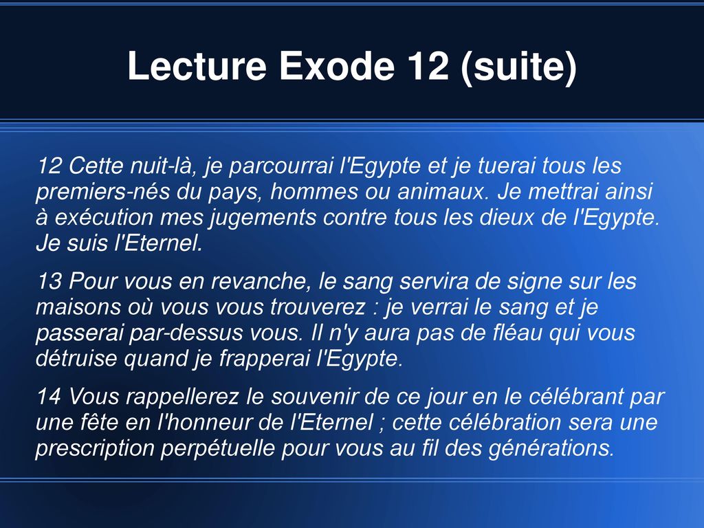 Lecture Exode 12 (suite)