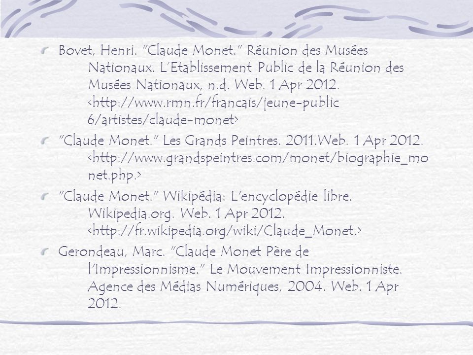 Bovet, Henri. Claude Monet. Réunion des Musées. Nationaux