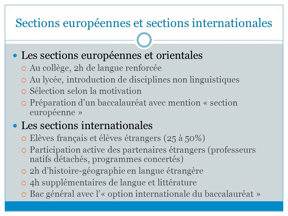 Sections européennes et sections internationales