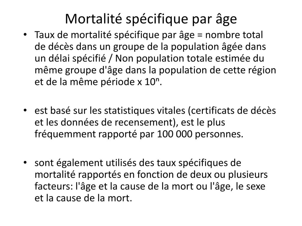 Mortalité spécifique par âge