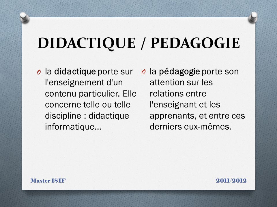 DIDACTIQUE / PEDAGOGIE