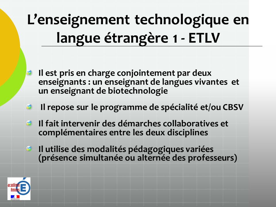 L’enseignement technologique en langue étrangère 1 - ETLV