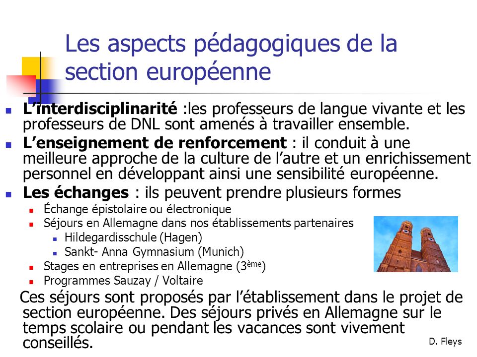 Les aspects pédagogiques de la section européenne