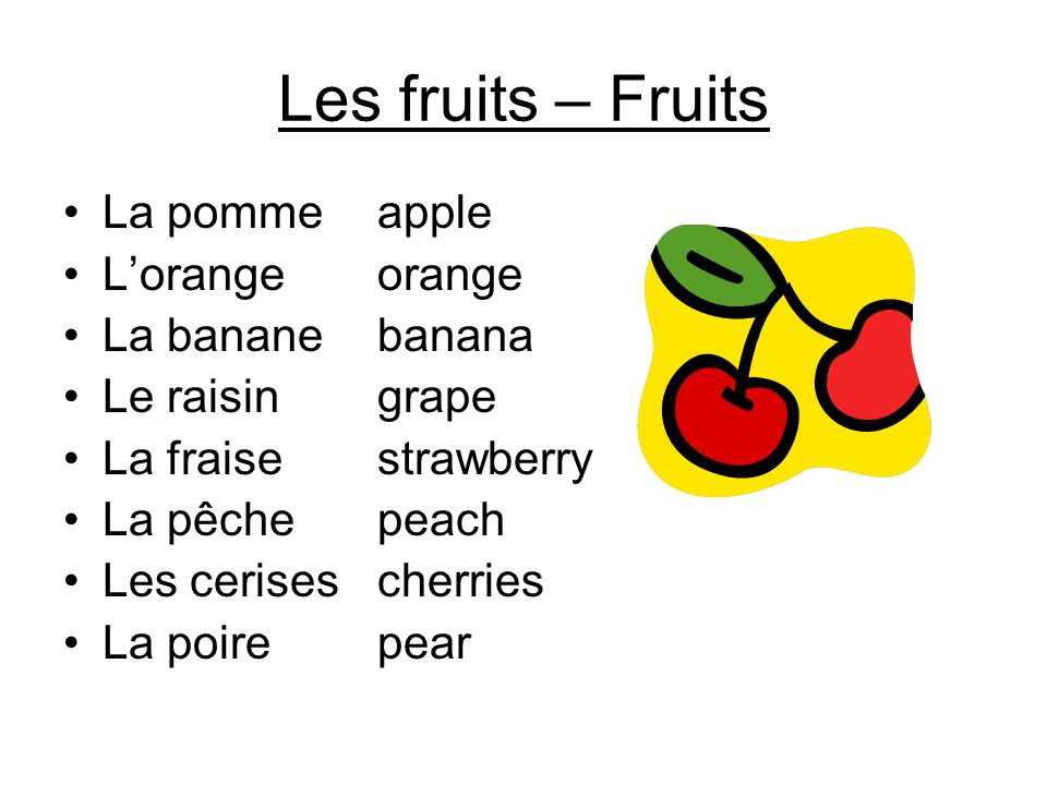 Les fruits – Fruits La pomme apple L’orange orange La banane banana
