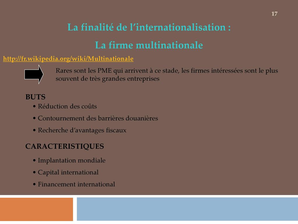 La finalité de l’internationalisation : La firme multinationale