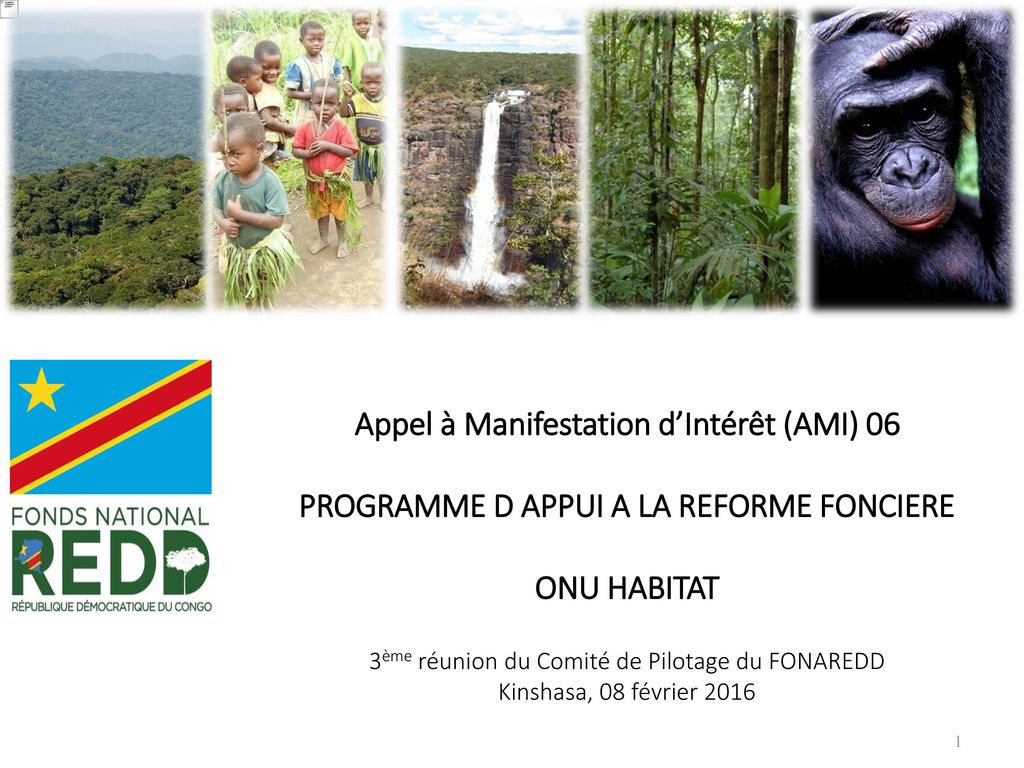 Appel à Manifestation d’Intérêt (AMI) 06 PROGRAMME D APPUI A LA REFORME FONCIERE ONU HABITAT 3ème réunion du Comité de Pilotage du FONAREDD Kinshasa, 08 février 2016