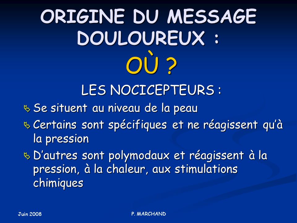 ORIGINE DU MESSAGE DOULOUREUX :