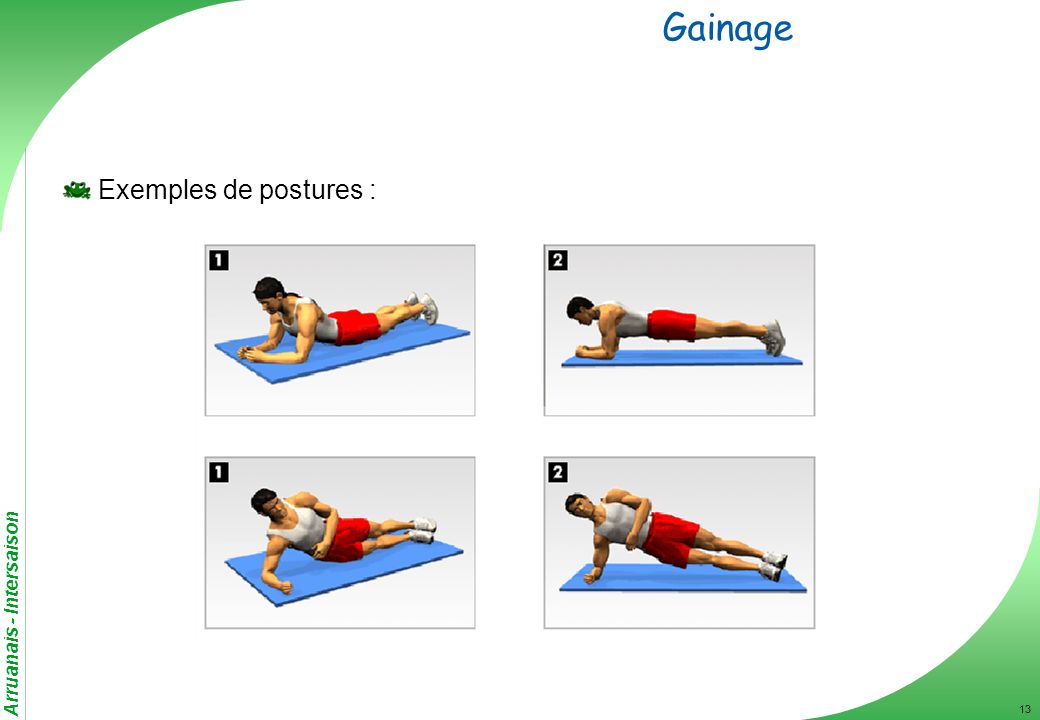 Gainage Exemples de postures :