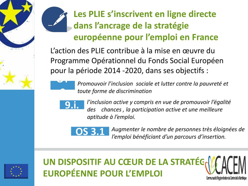 Les PLIE s’inscrivent en ligne directe dans l’ancrage de la stratégie européenne pour l’emploi en France