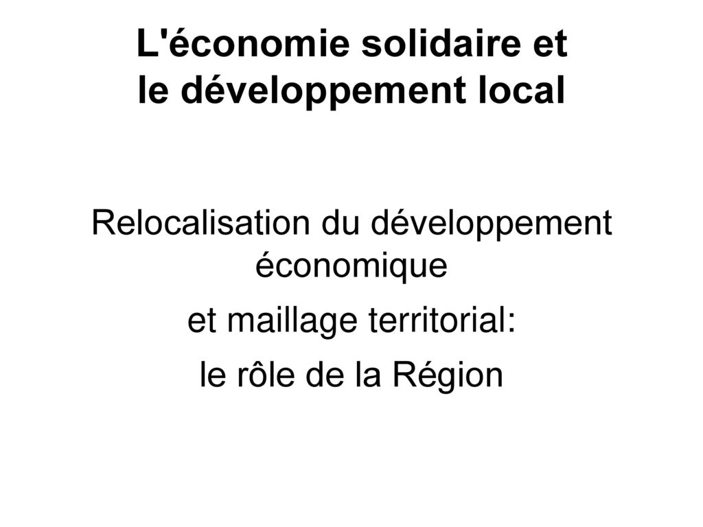 L économie solidaire et le développement local