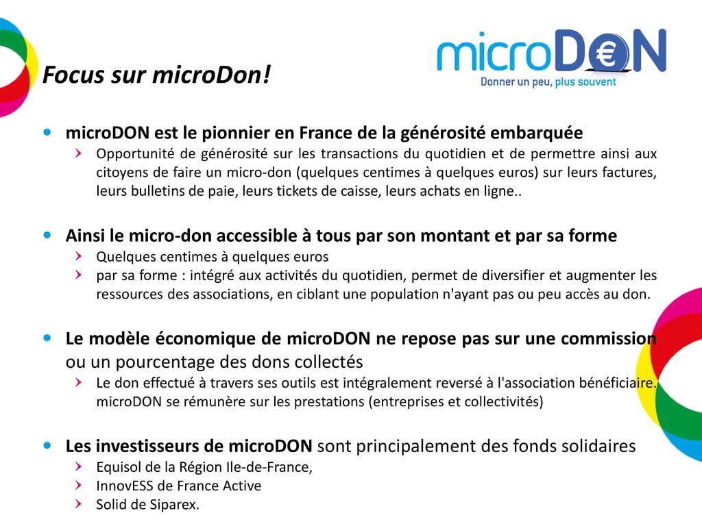 Focus sur microDon! microDON est le pionnier en France de la générosité embarquée.