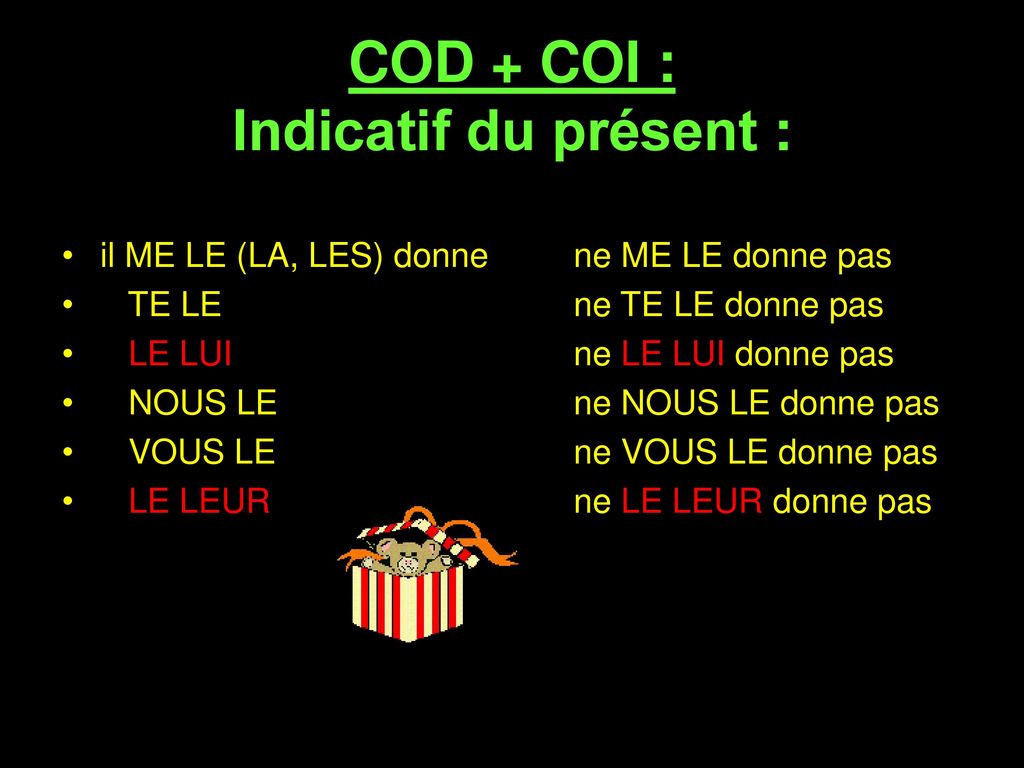 COD + COI : Indicatif du présent :