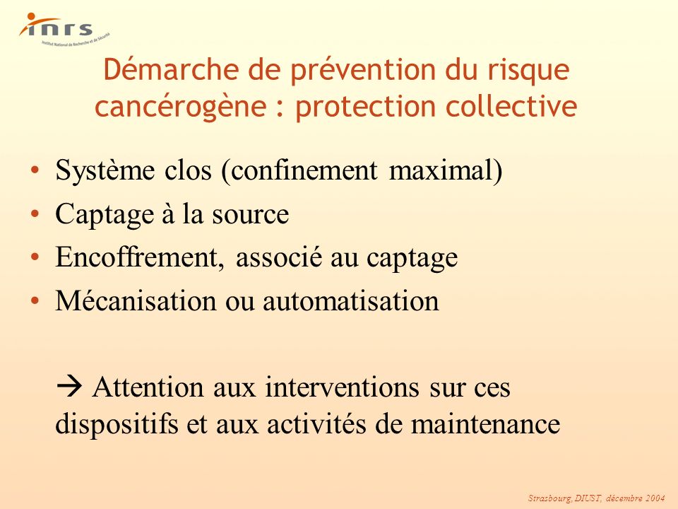 Démarche de prévention du risque cancérogène : protection collective