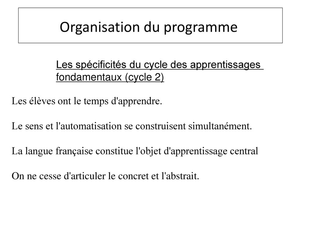 Organisation du programme