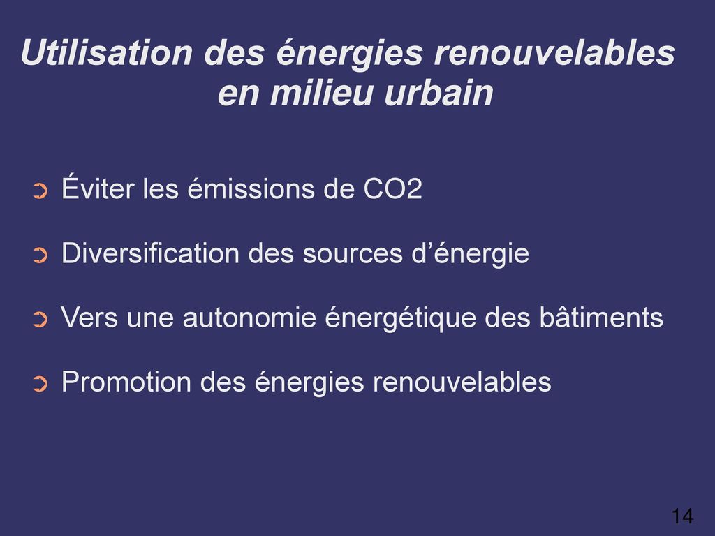 Utilisation des énergies renouvelables en milieu urbain