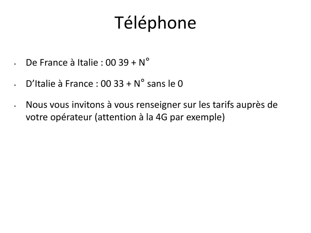 Téléphone De France à Italie : N°