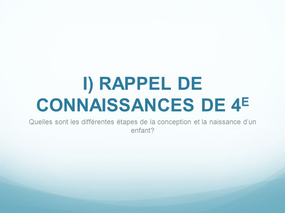 I) RAPPEL DE CONNAISSANCES DE 4E