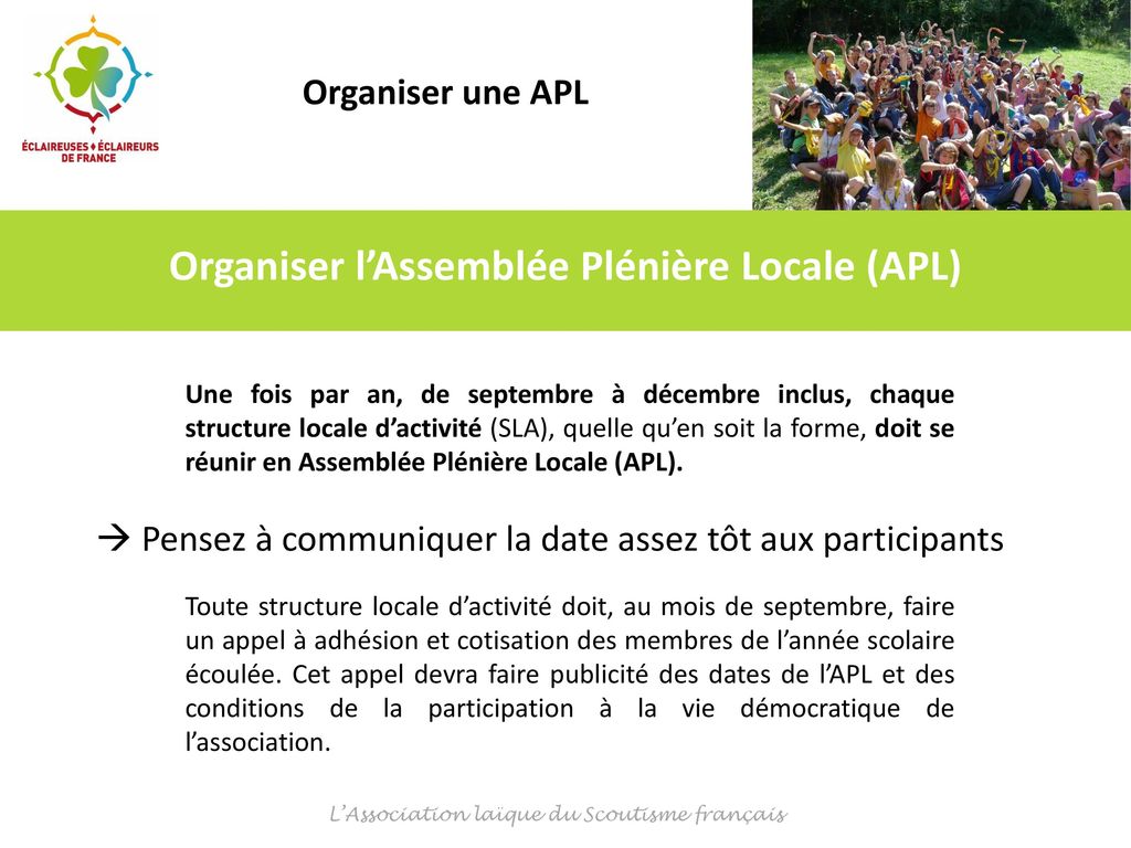 Organiser l’Assemblée Plénière Locale (APL)