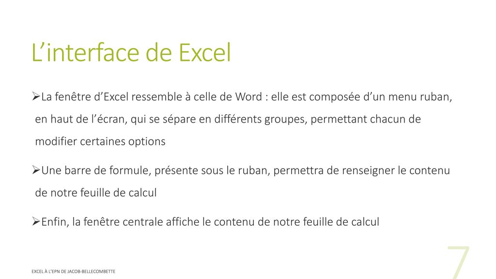 L’interface de Excel