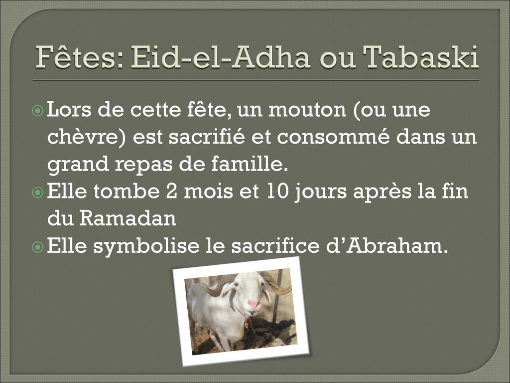 Fêtes: Eid-el-Adha ou Tabaski