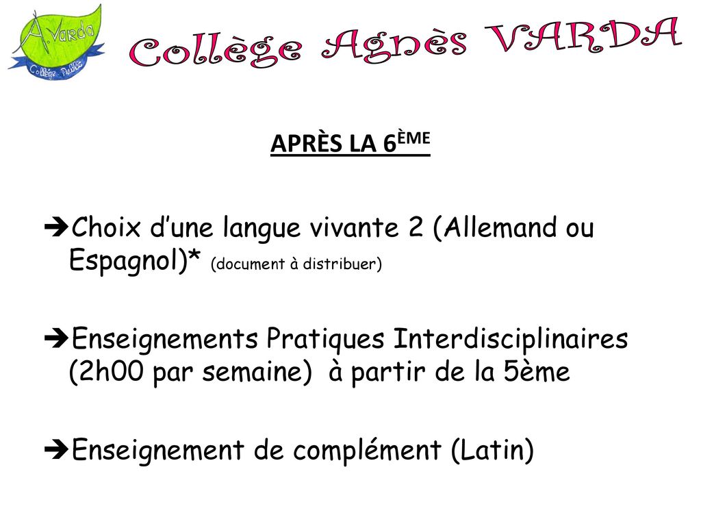 Collège Agnès VARDA APRÈS LA 6ÈME