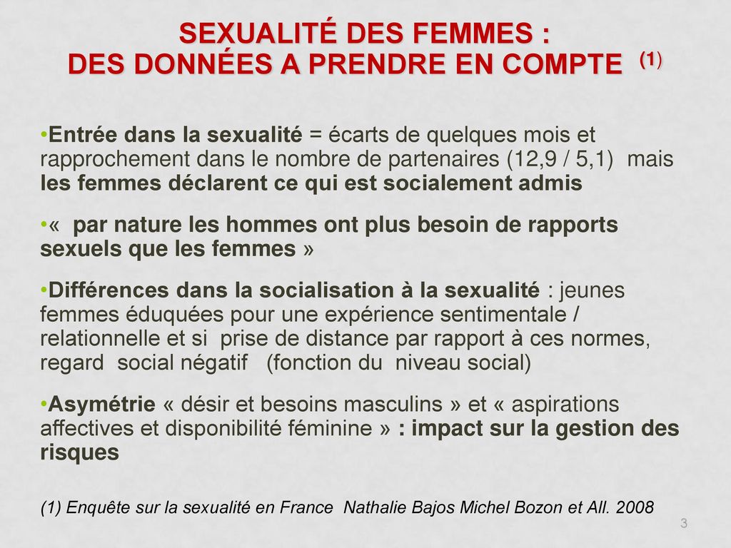 SEXUALITÉ DES FEMMES : DES DONNÉES A PRENDRE EN COMPTE (1)