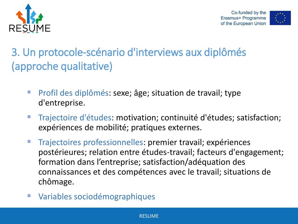 3. Un protocole-scénario d interviews aux diplômés (approche qualitative)