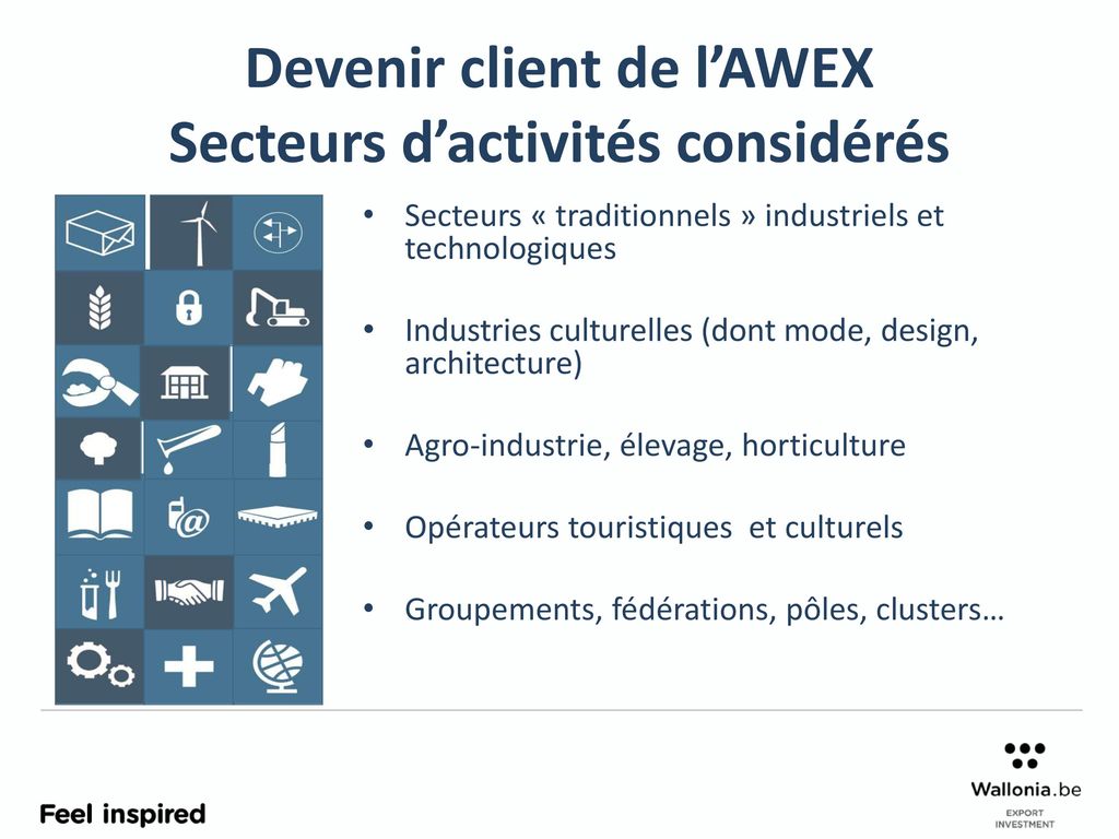 Devenir client de l’AWEX Secteurs d’activités considérés