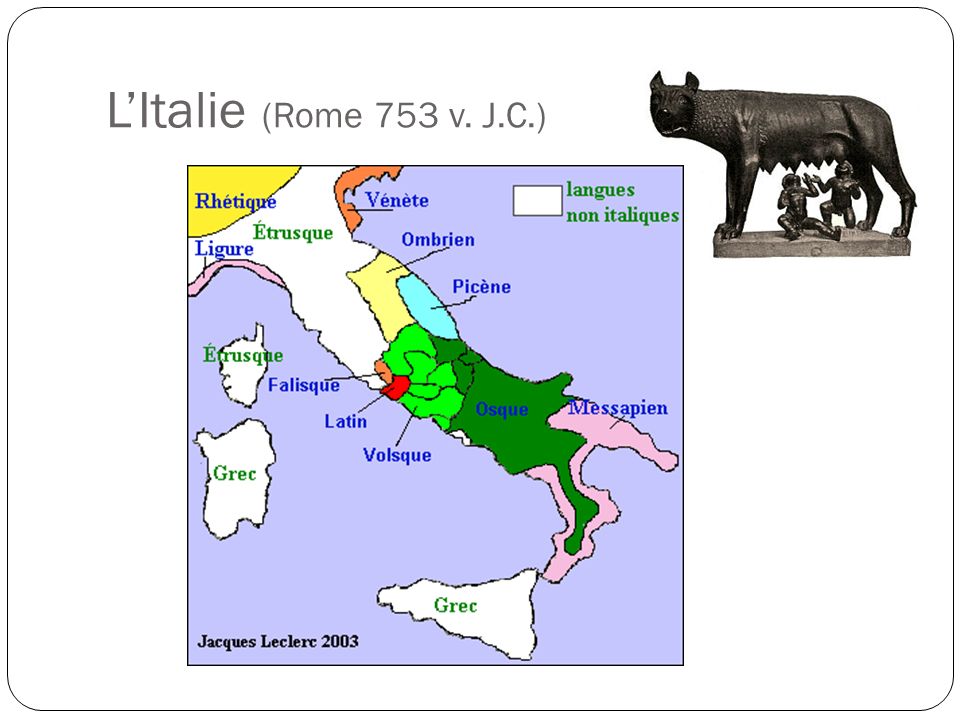 L’Italie (Rome 753 v. J.C.)