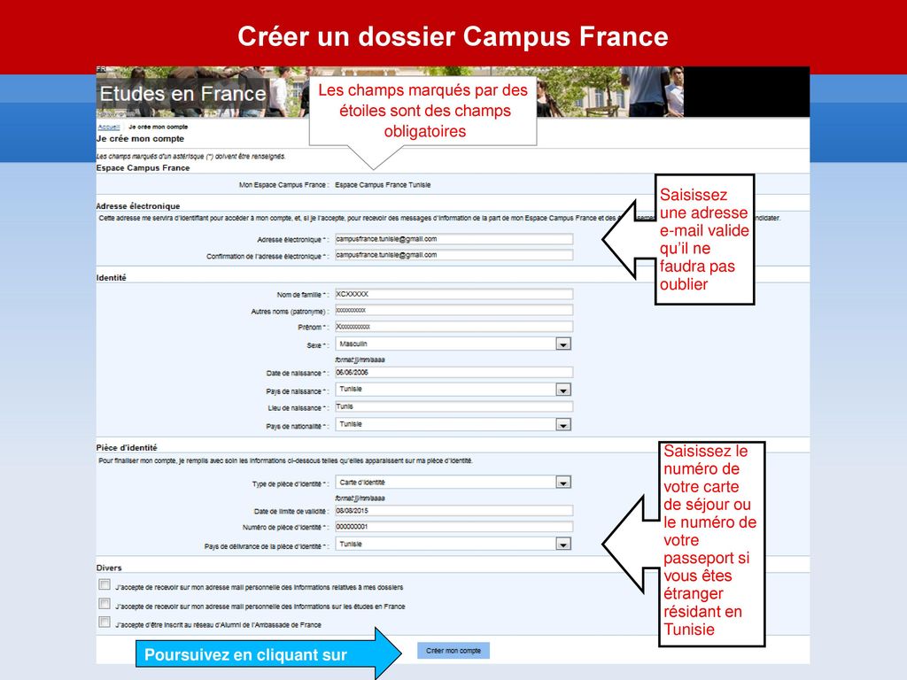 Créer un dossier Campus France