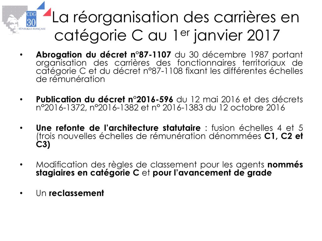 La réorganisation des carrières en catégorie C au 1er janvier 2017