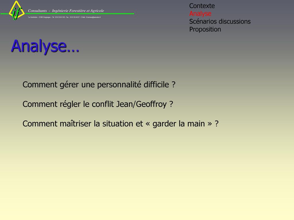 Contexte Analyse Scénarios discussions Proposition Analyse…