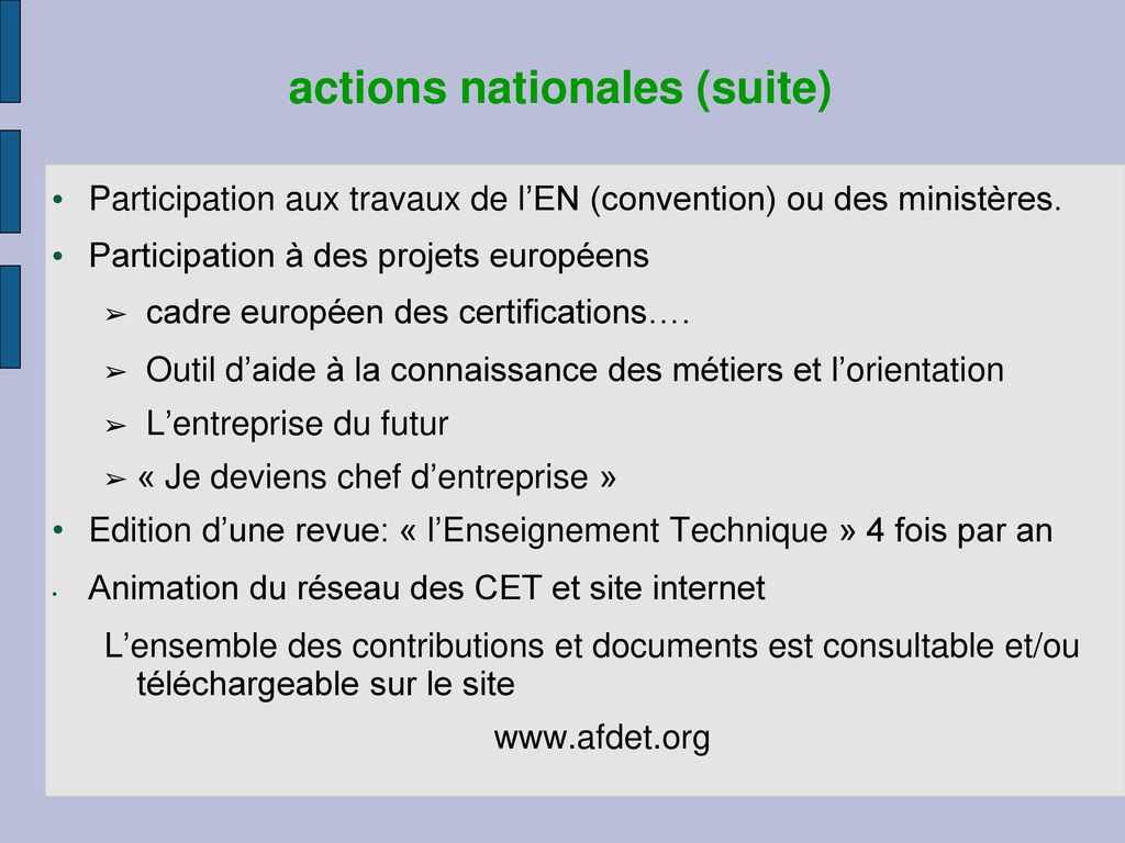 actions nationales (suite)