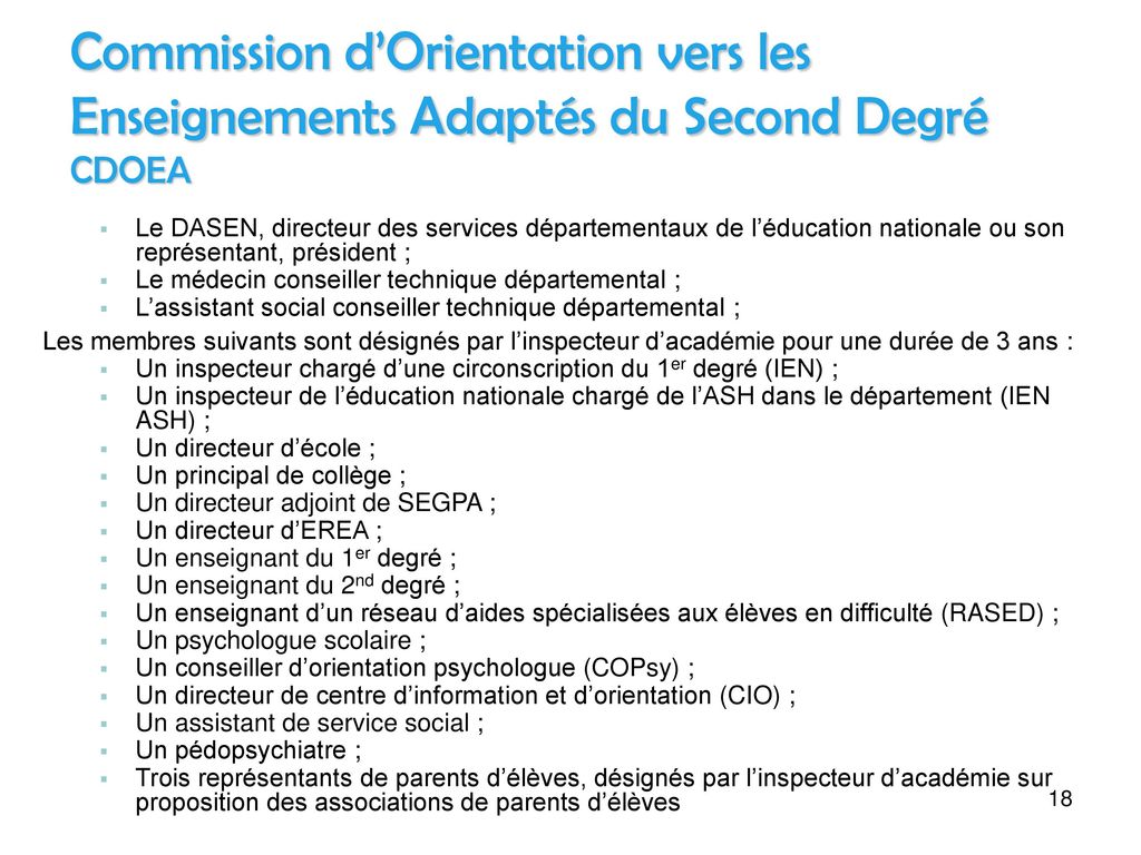Commission d’Orientation vers les Enseignements Adaptés du Second Degré CDOEA