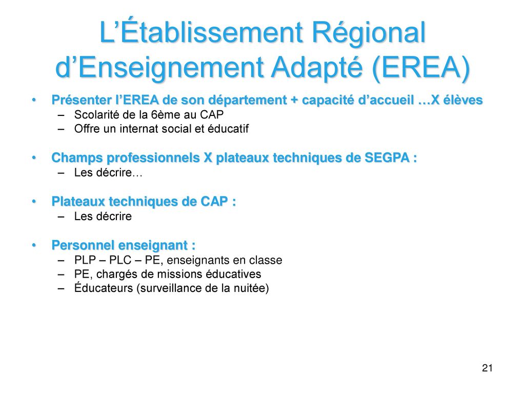 L’Établissement Régional d’Enseignement Adapté (EREA)