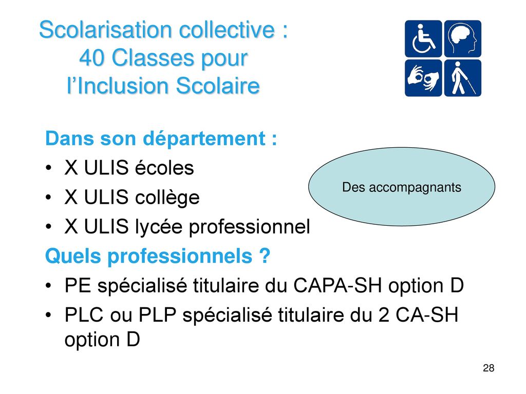 Scolarisation collective : 40 Classes pour l’Inclusion Scolaire