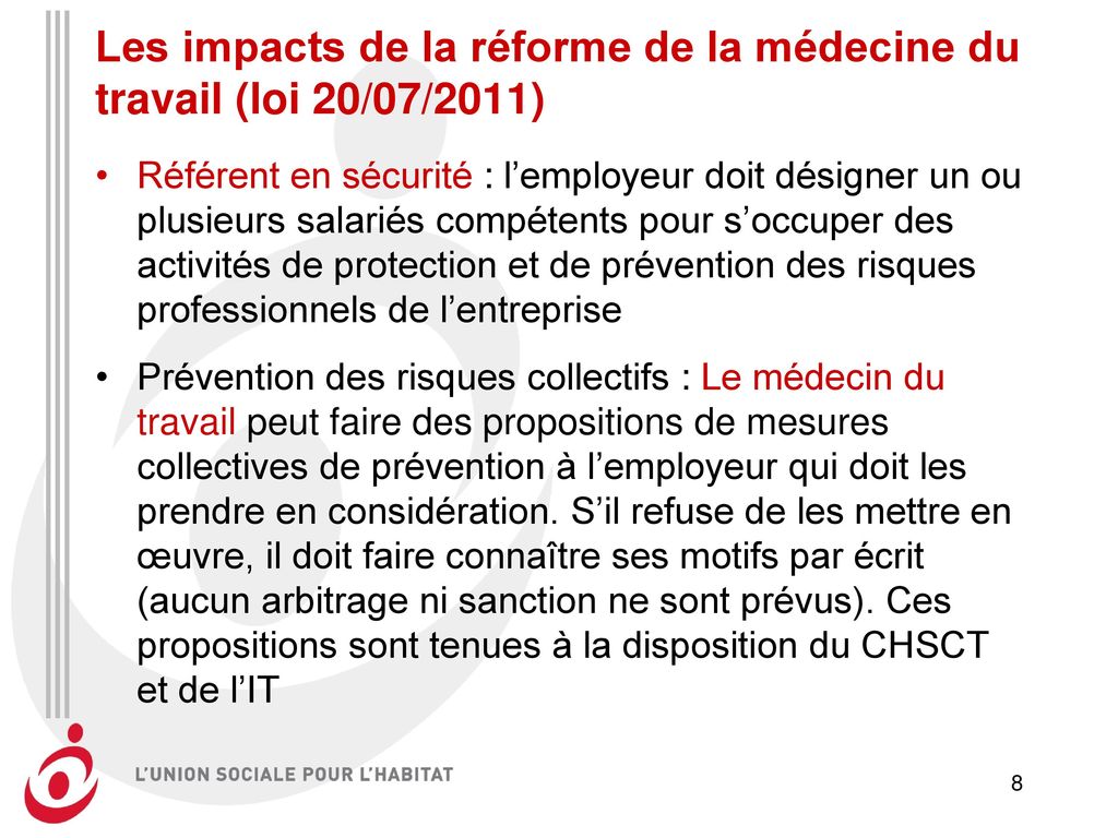 Les impacts de la réforme de la médecine du travail (loi 20/07/2011)