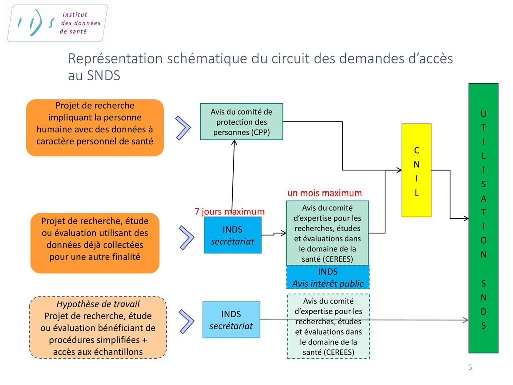 Représentation schématique du circuit des demandes d’accès au SNDS