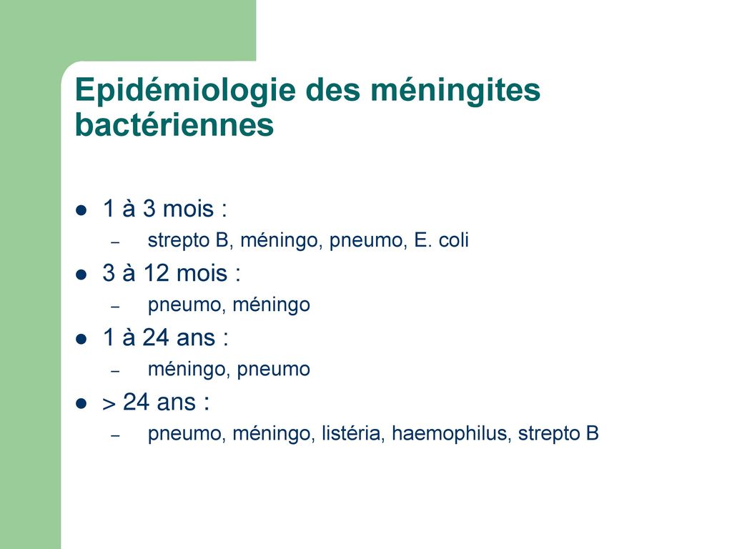 Epidémiologie des méningites bactériennes