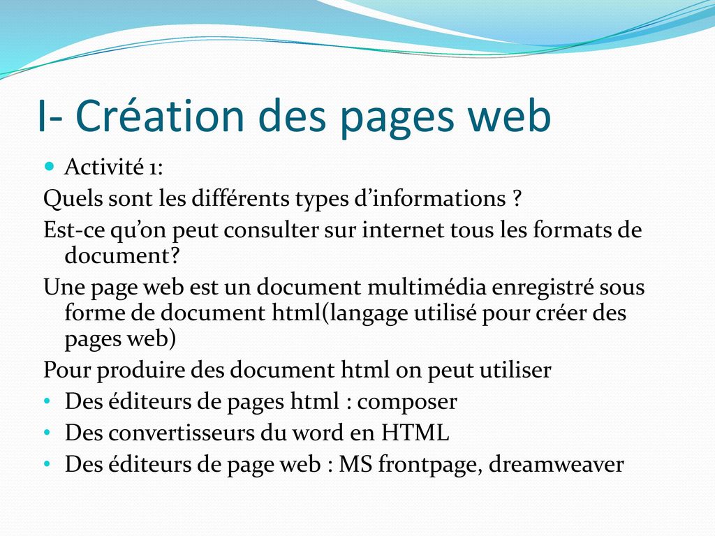 I- Création des pages web
