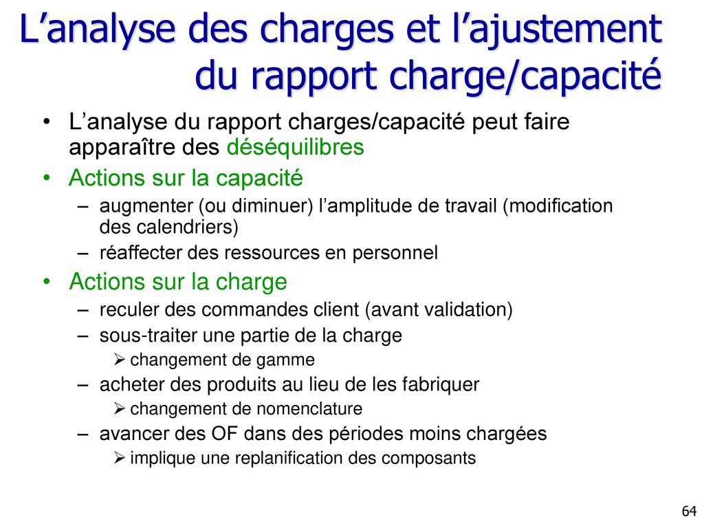 L’analyse des charges et l’ajustement du rapport charge/capacité
