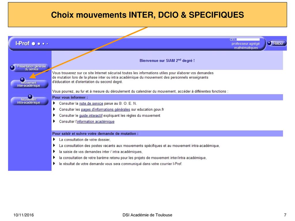 Choix mouvements INTER, DCIO & SPECIFIQUES